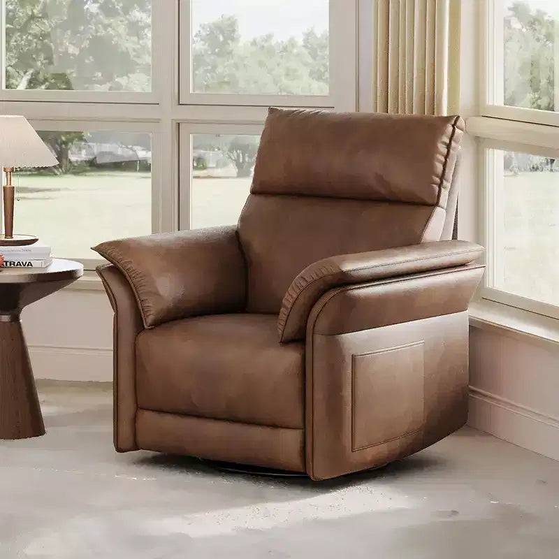 Fauteuil inclinable électrique en similicuir PU beige/marron/gris, fauteuil à bascule pivotant à 270°, une place