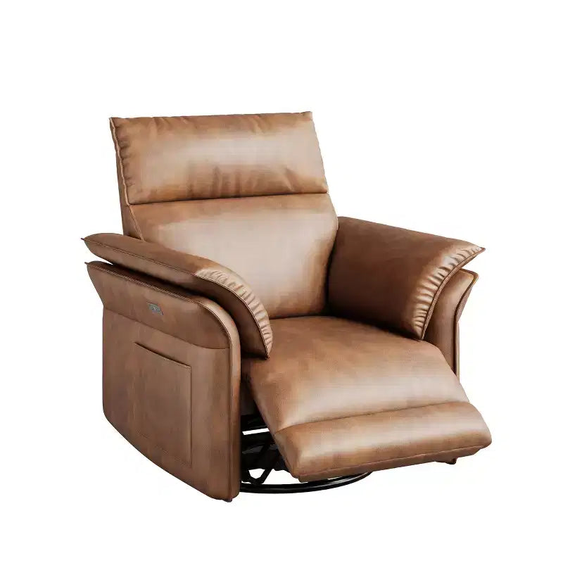 Fauteuil inclinable électrique en similicuir PU beige/marron/gris, fauteuil à bascule pivotant à 270°, une place