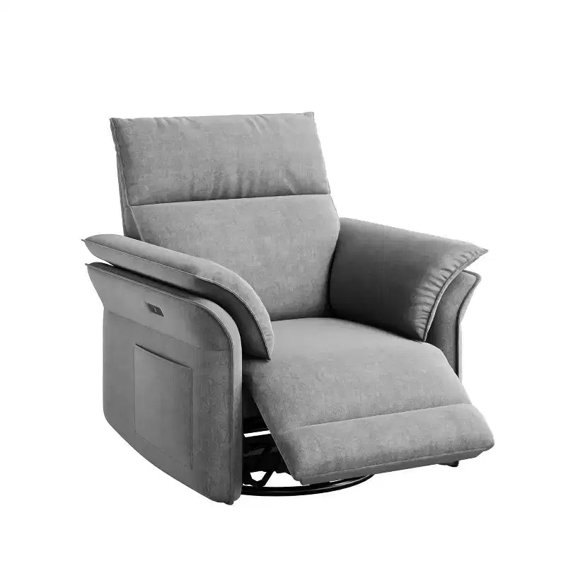 Fauteuil inclinable électrique en similicuir PU beige/marron/gris, fauteuil à bascule pivotant à 270°, une place
