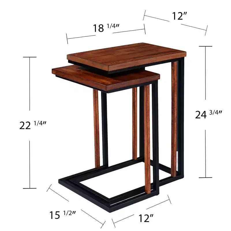 Tables gigognes en C marron, lot de 2