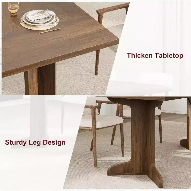 Table de salle à manger rectangulaire de 180 cm, coloris noir/noyer/bois, 6 à 8 places, pieds en bois en forme de C