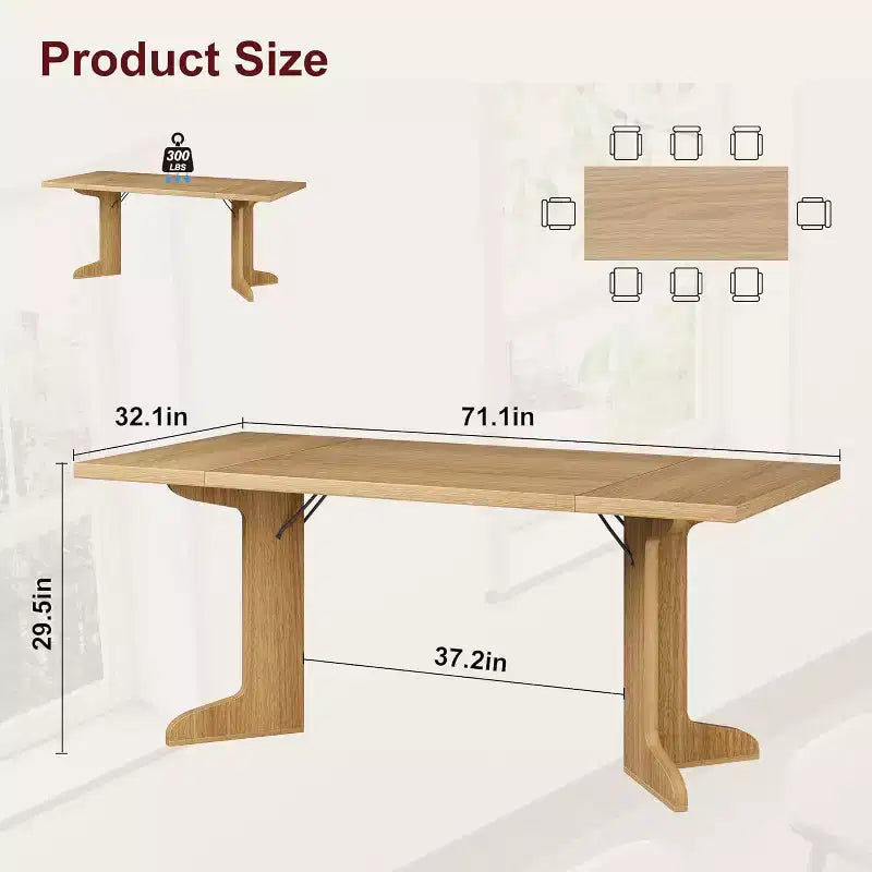 Table de salle à manger rectangulaire de 180 cm, coloris noir/noyer/bois, 6 à 8 places, pieds en bois en forme de C