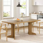 Table de salle à manger rectangulaire de 180 cm, coloris noir/noyer/bois, 6 à 8 places, pieds en bois en forme de C
