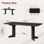 Table de salle à manger rectangulaire de 180 cm, coloris noir/noyer/bois, 6 à 8 places, pieds en bois en forme de C