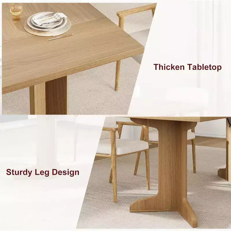 Table de salle à manger rectangulaire de 180 cm, coloris noir/noyer/bois, 6 à 8 places, pieds en bois en forme de C