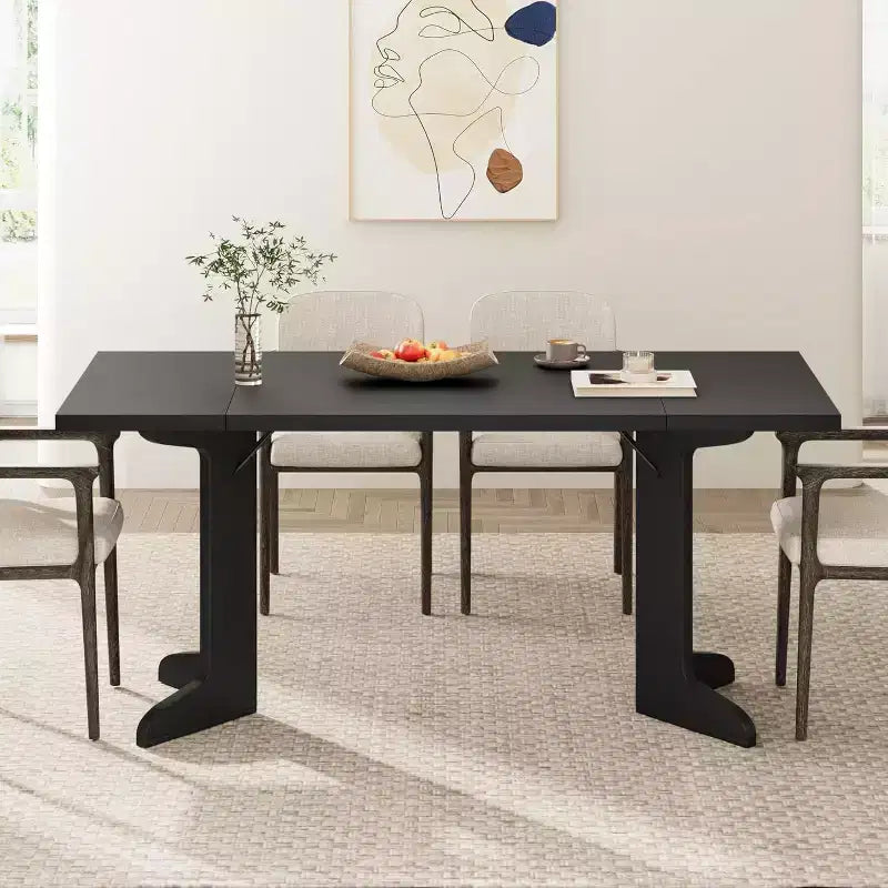 Table de salle à manger rectangulaire de 180 cm, coloris noir/noyer/bois, 6 à 8 places, pieds en bois en forme de C