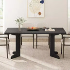 Table de salle à manger rectangulaire de 180 cm, coloris noir/noyer/bois, 6 à 8 places, pieds en bois en forme de C