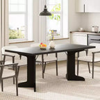 Table de salle à manger rectangulaire de 180 cm, coloris noir/noyer/bois, 6 à 8 places, pieds en bois en forme de C