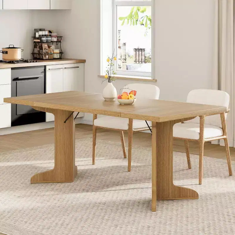 Table de salle à manger rectangulaire de 180 cm, coloris noir/noyer/bois, 6 à 8 places, pieds en bois en forme de C