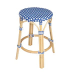 HomeRoots Tabouret de bar sans dossier à hauteur de comptoir robuste en rotin bleu, blanc et bois marron de 24 po