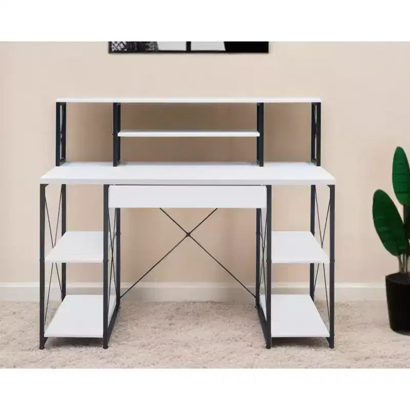 Bureau d'angle en L pour studio, blanc et noir, 1 personne
