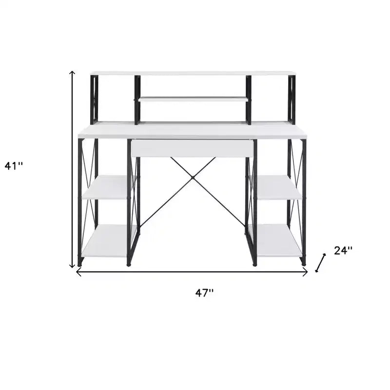 Bureau d'angle en L pour studio, blanc et noir, 1 personne