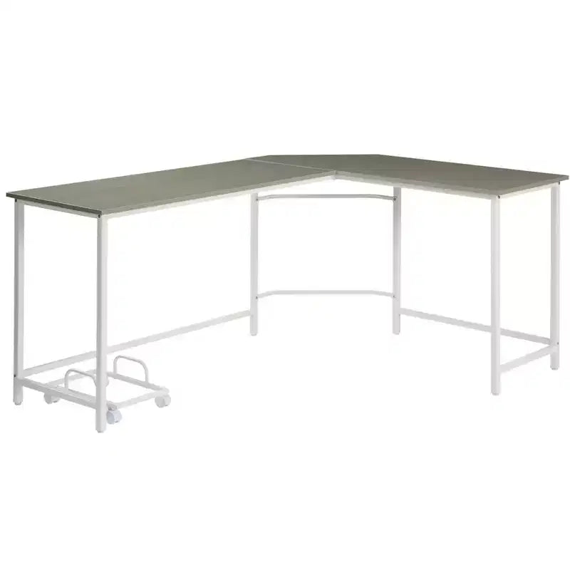 Bureau d'angle en L gris et blanc, 1 personne