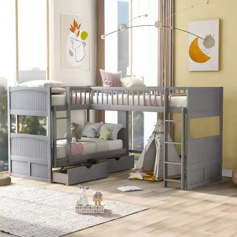 Okak Triple Sleeper Twin Loft Bed with Storage,Space-Saving Bunk Beds with 2 Drawers & Play Area Underneath,High Loft Beds for Kids,Teens