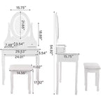 Coiffeuse avec grand miroir LED lumineux 3 modes, coiffeuse en bois pour chambre à coucher avec prise de courant, tiroirs, tabouret de rangement, rose
