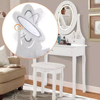 Coiffeuse avec grand miroir LED lumineux 3 modes, coiffeuse en bois pour chambre à coucher avec prise de courant, tiroirs, tabouret de rangement, rose