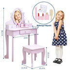 Coiffeuse violette avec miroir et tabouret, pour 1 enfant