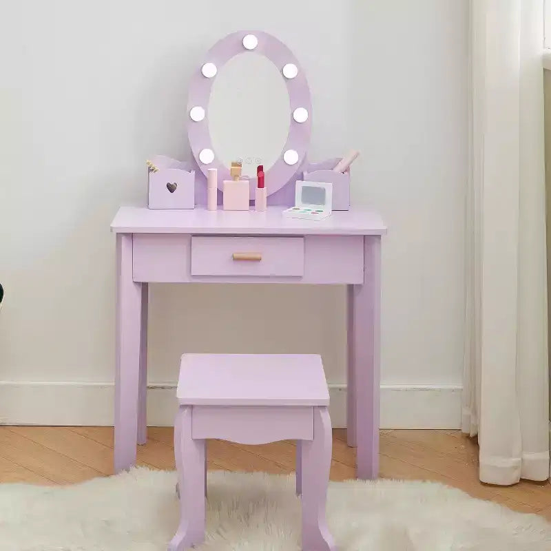 Coiffeuse violette avec miroir et tabouret, pour 1 enfant