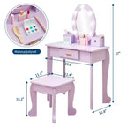 Coiffeuse violette avec miroir et tabouret, pour 1 enfant