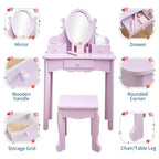 Coiffeuse violette avec miroir et tabouret, pour 1 enfant