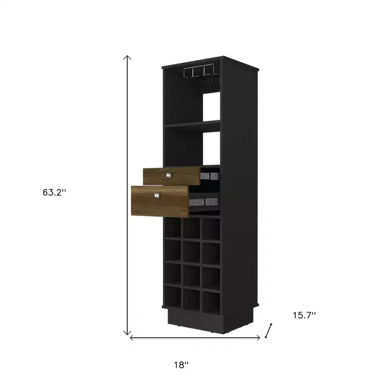 Meuble de bar traditionnel noir avec 2 tiroirs et 1 porte