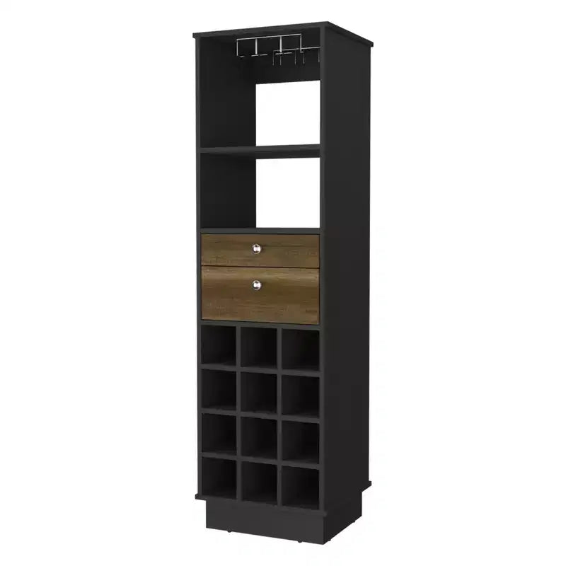 Meuble de bar traditionnel noir avec 2 tiroirs et 1 porte