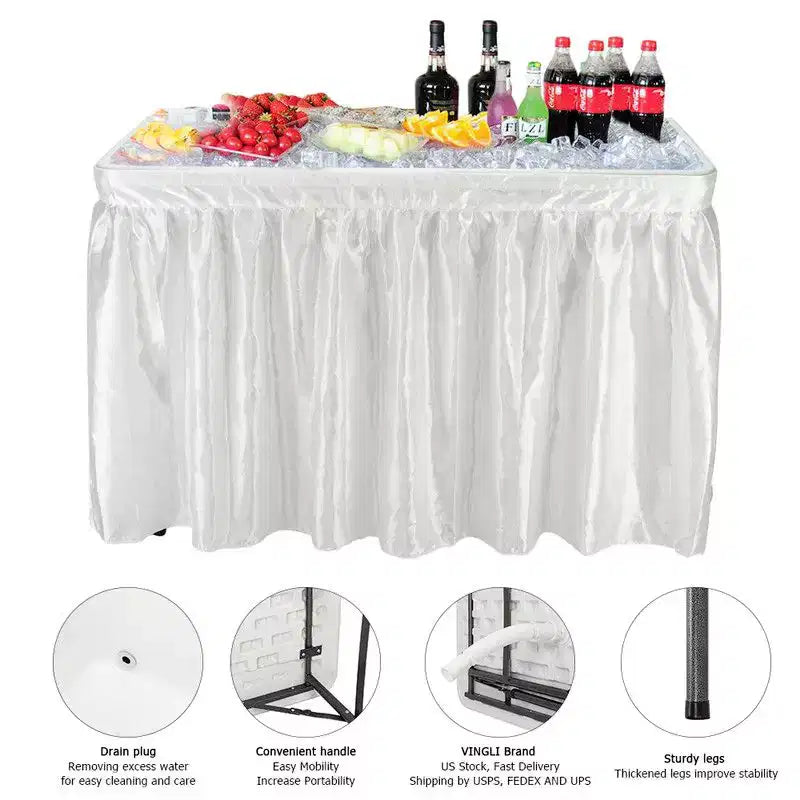 Table glacière pliante portable Karl Home Party de 4 pi avec jupe assortie amovible et tuyau de vidange