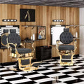 Fauteuil de barbier hydraulique vintage noir et or, une place