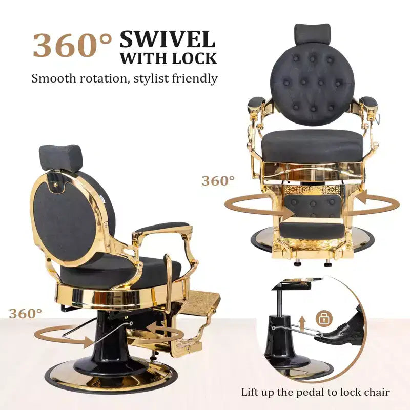 Fauteuil de barbier hydraulique vintage noir et or, une place