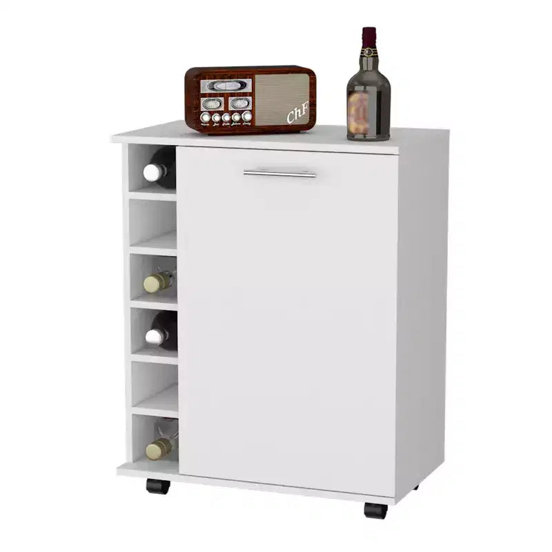Desserte roulante blanche avec rangement pour vins, 1 personne
