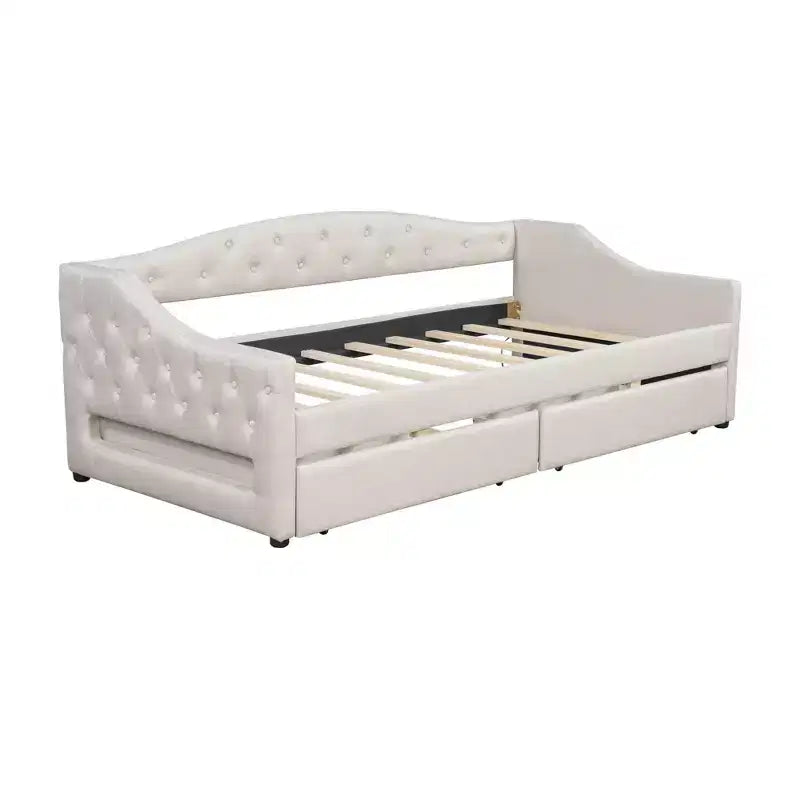 Lit de repos capitonné Twin XL avec lumières LED, Beige / Gris, 1 personne