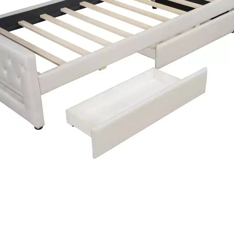 Lit de repos capitonné Twin XL avec lumières LED, Beige / Gris, 1 personne