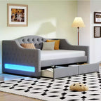 Lit de repos capitonné Twin XL avec lumières LED, Beige / Gris, 1 personne