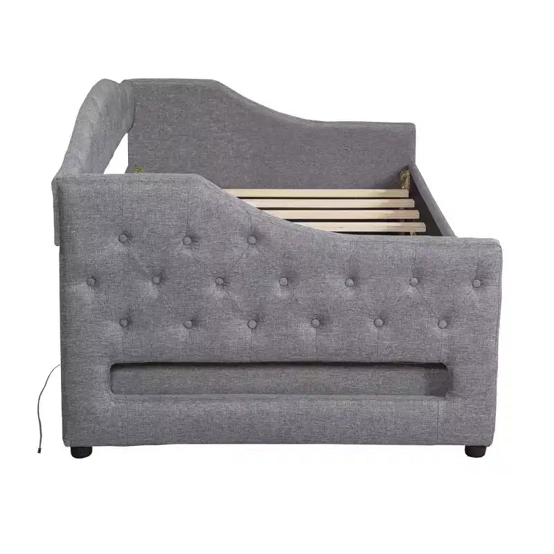 Lit de repos capitonné Twin XL avec lumières LED, Beige / Gris, 1 personne