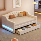 Lit de repos capitonné Twin XL avec lumières LED, Beige / Gris, 1 personne