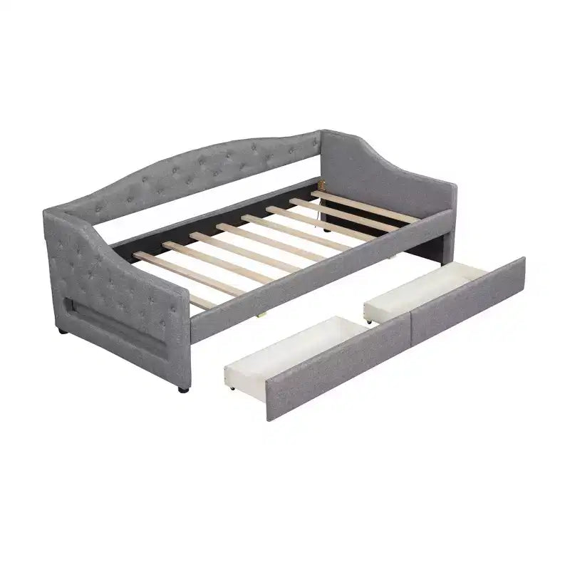 Lit de repos capitonné Twin XL avec lumières LED, Beige / Gris, 1 personne