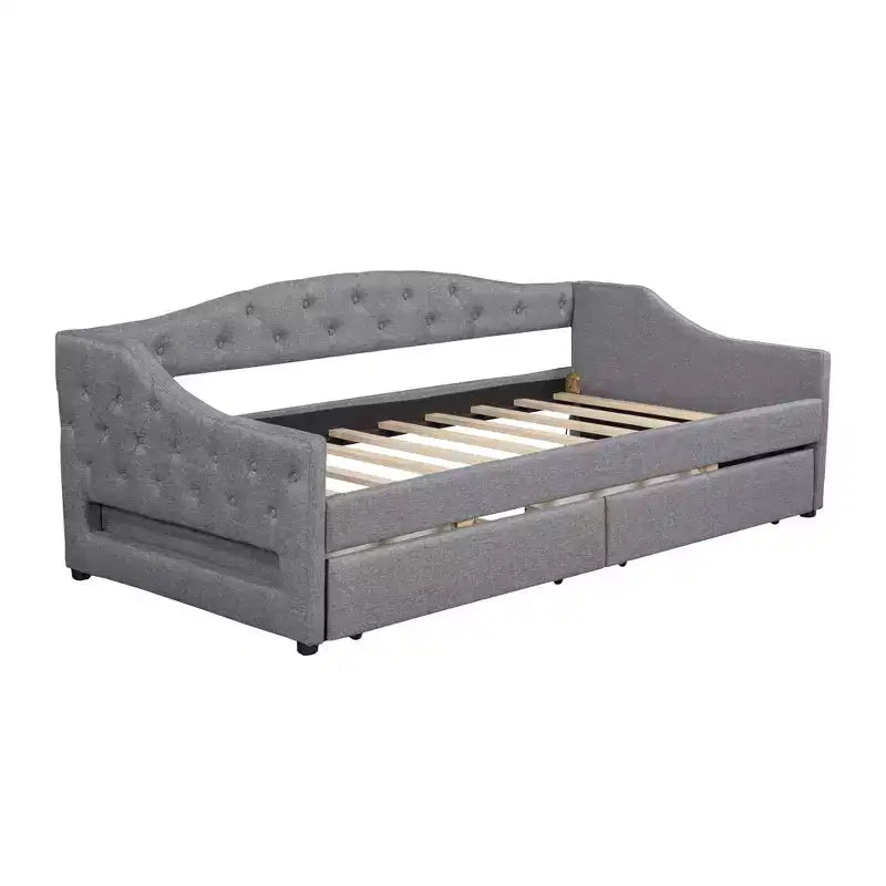 Lit de repos capitonné Twin XL avec lumières LED, Beige / Gris, 1 personne