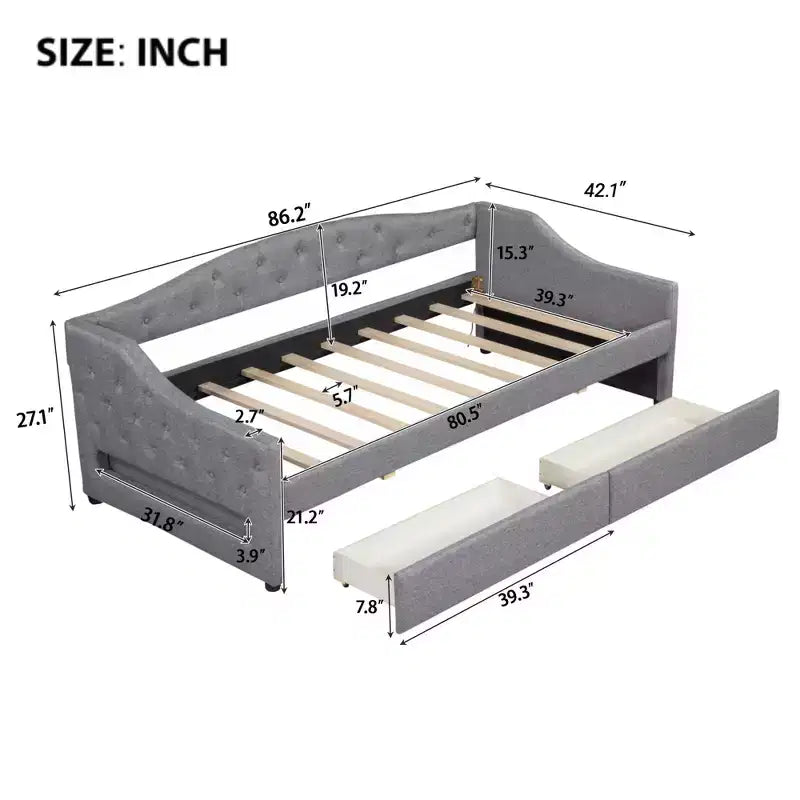 Lit de repos capitonné Twin XL avec lumières LED, Beige / Gris, 1 personne
