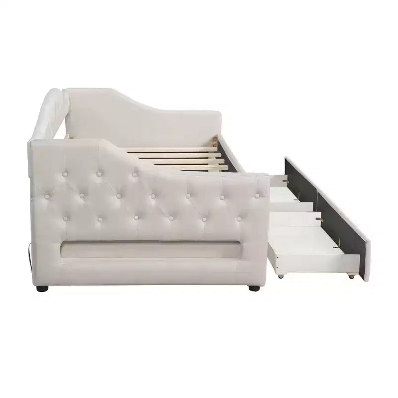 Lit de repos capitonné Twin XL avec lumières LED, Beige / Gris, 1 personne
