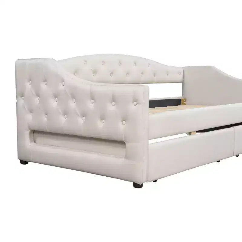 Lit de repos capitonné Twin XL avec lumières LED, Beige / Gris, 1 personne
