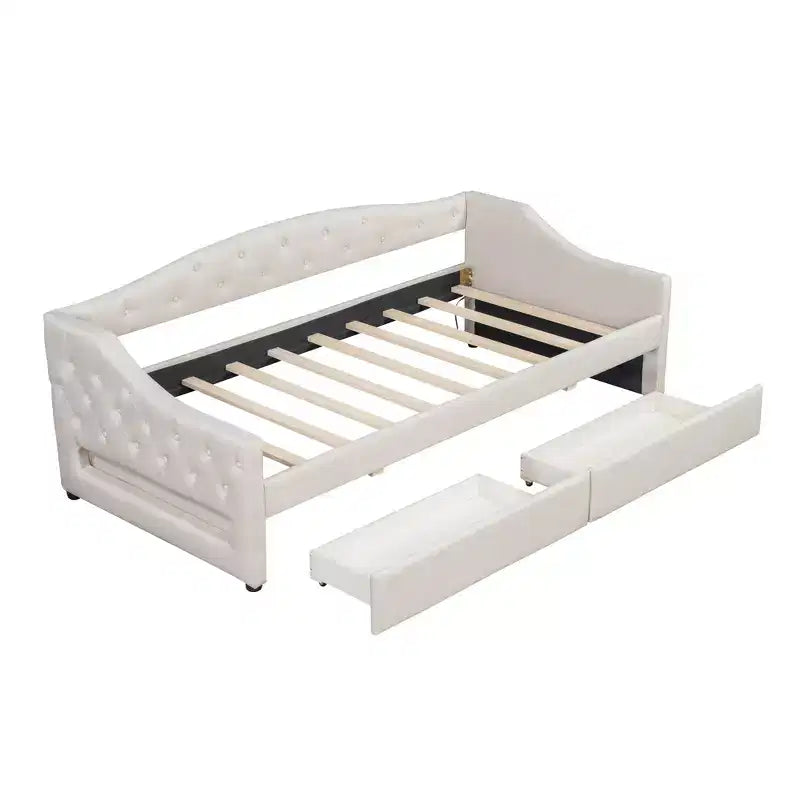 Lit de repos capitonné Twin XL avec lumières LED, Beige / Gris, 1 personne