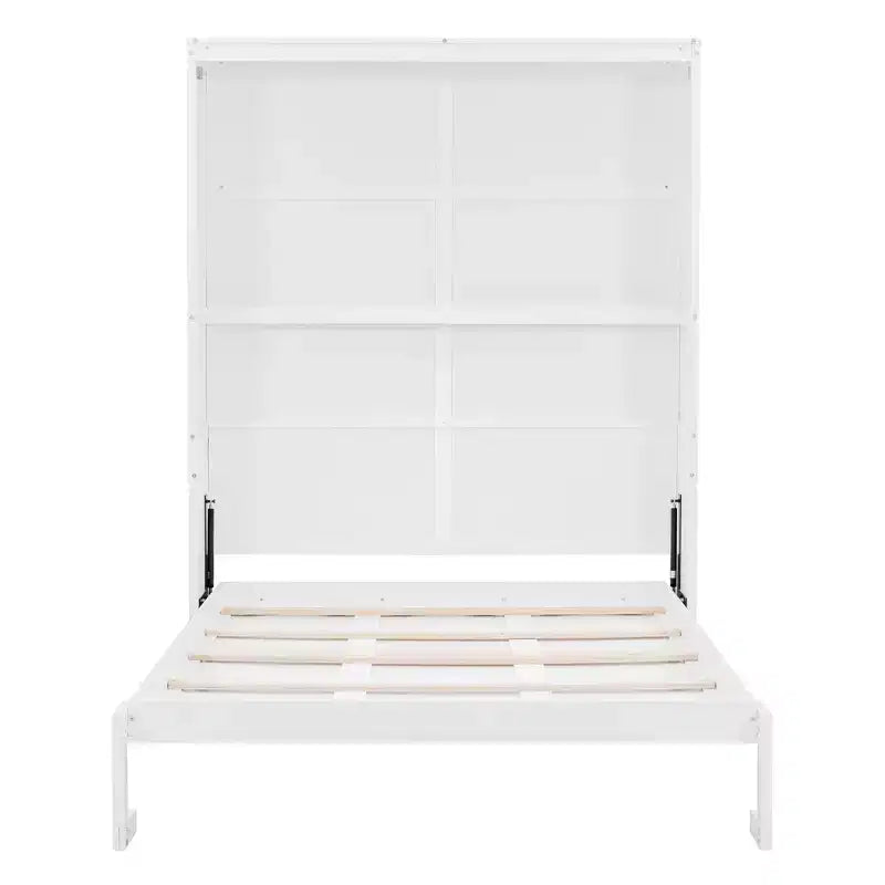 Lit escamotable mural Queen gris/blanc avec armoire de rangement, 1 personne