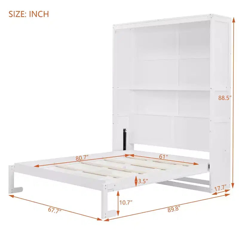 Lit escamotable mural Queen gris/blanc avec armoire de rangement, 1 personne