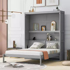 Lit escamotable mural Queen gris/blanc avec armoire de rangement, 1 personne
