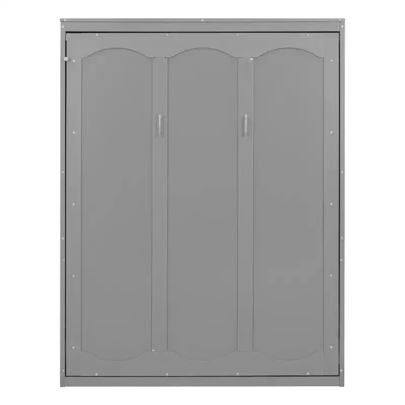 Lit escamotable mural Queen gris/blanc avec armoire de rangement, 1 personne