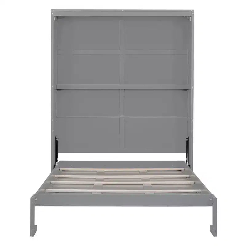Lit escamotable mural Queen gris/blanc avec armoire de rangement, 1 personne