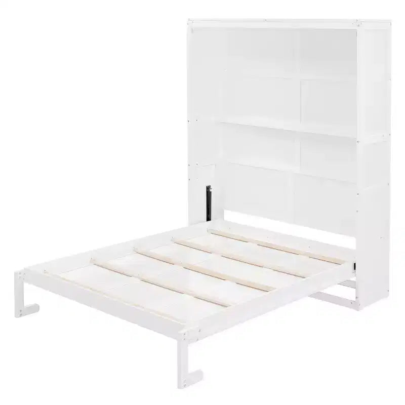 Lit escamotable mural Queen gris/blanc avec armoire de rangement, 1 personne