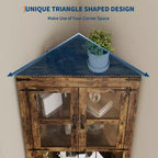 Meuble d'angle de rangement en bois brun avec lumières, 4 portes, 1 personne