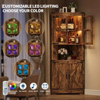 Meuble d'angle de rangement en bois brun avec lumières, 4 portes, 1 personne