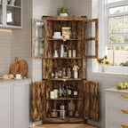 Meuble d'angle de rangement en bois brun avec lumières, 4 portes, 1 personne